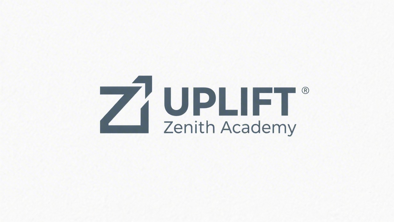 Minimalistic logo for Uplift Zenith Academy featuring clean geometric lettering and a subtle upward line, designed for clarity and easy reproduction.